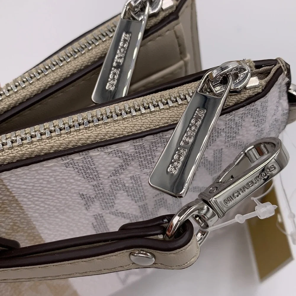 MICHAEL KORS LARGE DOUBLE ZIP WRISTLET LIGHT SAND MULTI COLOR